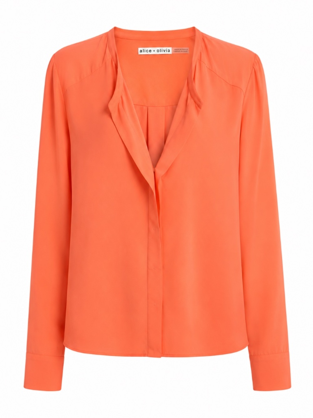 Alice + Olivia 100% Silk V-Neck Orange Blouse Sz S/P